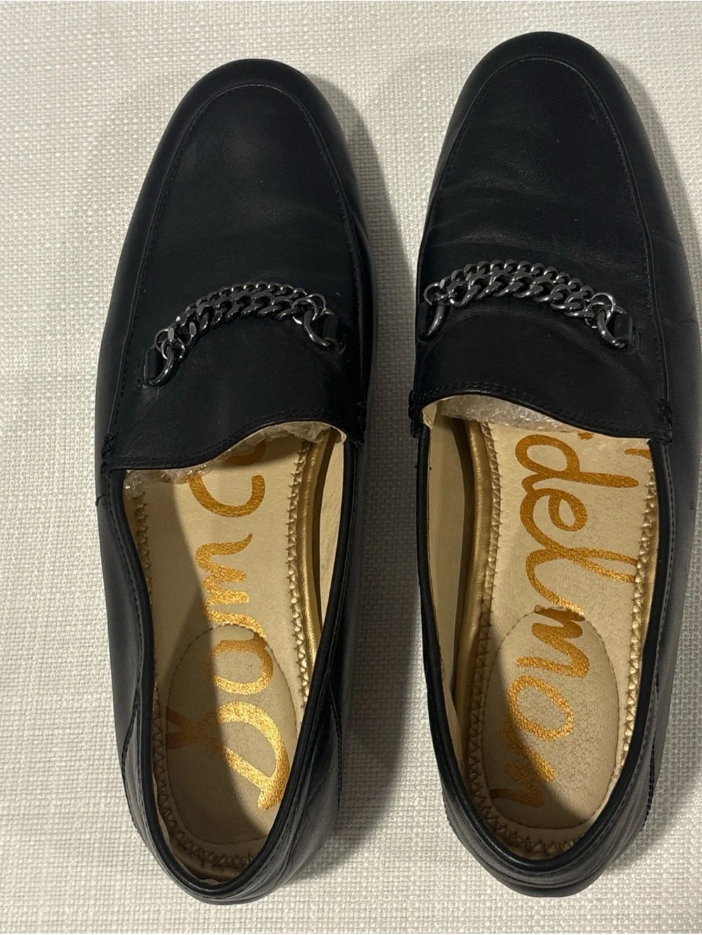 Sam Edelman Black Leather Chain-Trim Slip-On Loafers